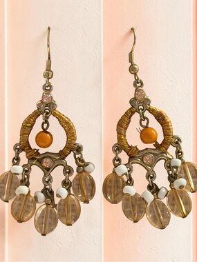 Bohemian Amber Bead Dangle Earrings